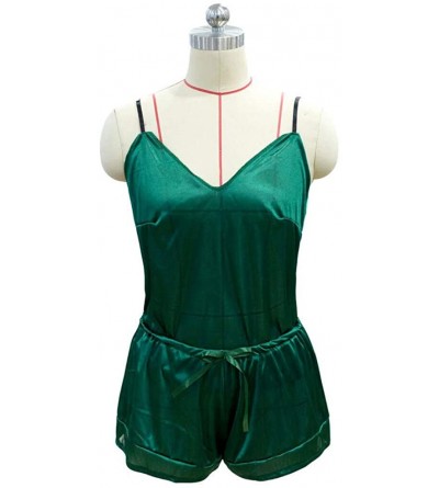 Sets Women's Pajama Cami Set Silky Lace Nightwear 2 Piece Lingerie Short Strap Top Sleepwear - I_green - CZ1954QCZO4 $13.12