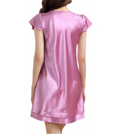 Nightgowns & Sleepshirts Women Lace Patchwork Summer Silky Charmeuse Sexy Soft Sleeping Dress - 1 - CL199U0QY9R $25.10