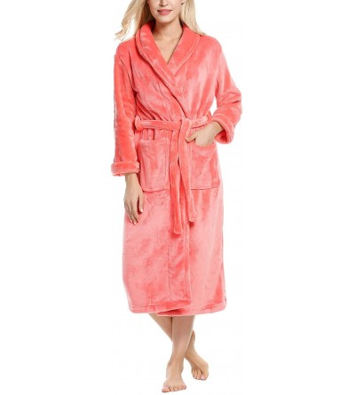 Robes Robe Fleece Pajama Loungewear Winter Warm Bathrobe Shawl Collar Sleepwear for Women - Coral - C512NB32WEQ $24.55