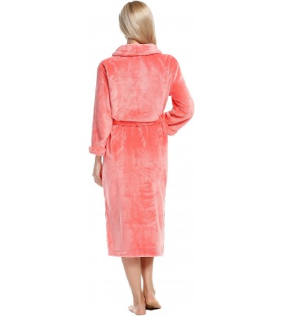 Robes Robe Fleece Pajama Loungewear Winter Warm Bathrobe Shawl Collar Sleepwear for Women - Coral - C512NB32WEQ $24.55