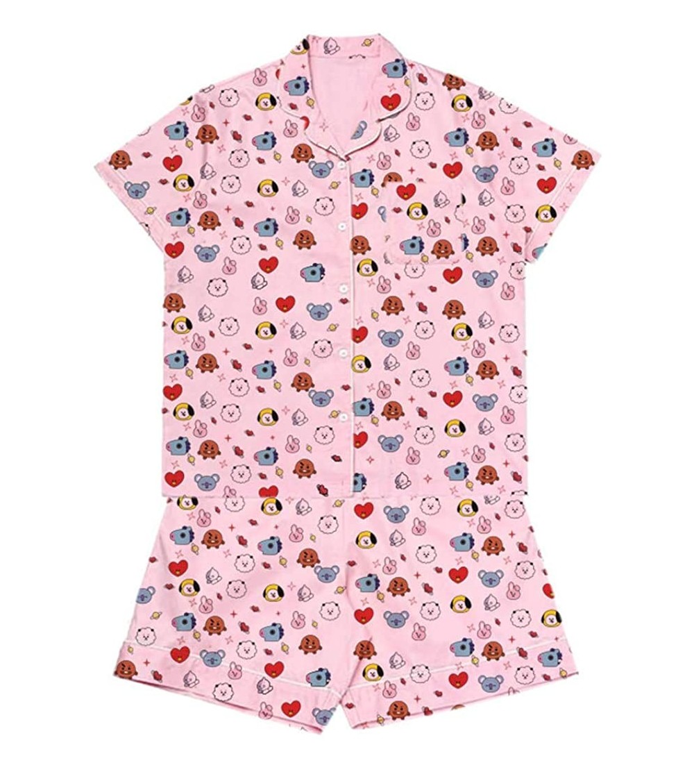 Sets Fashion New Kpop Cartoon Cute Summer Short Sleeve Set Pajamas Sleepwear Nightgown Suits - Pink1 - CS19EORWKIS $29.27