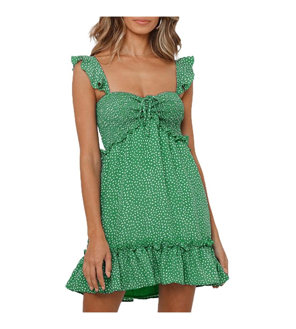 Nightgowns & Sleepshirts Women's Mini Dress Floral Print Ruffle Hem Strappy Summer Beach Dress - Green - CT18A05OKZH $14.18