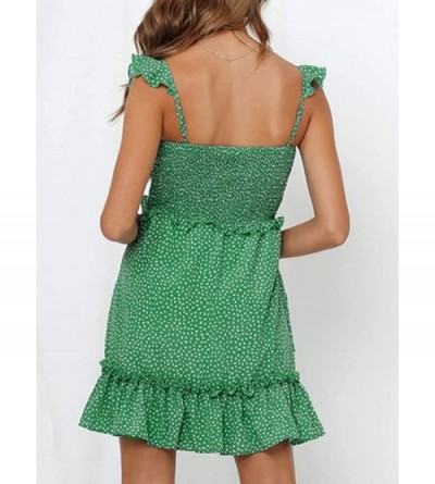 Nightgowns & Sleepshirts Women's Mini Dress Floral Print Ruffle Hem Strappy Summer Beach Dress - Green - CT18A05OKZH $14.18