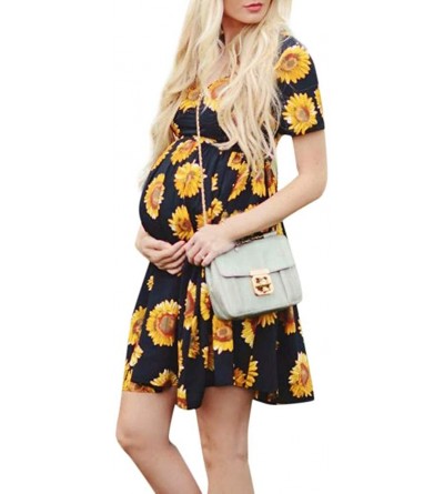 Nightgowns & Sleepshirts Women's Maternity Mini Dress Sunflower Print Summer Sundress Nursing Breastfeeding Pregnants Daily V...