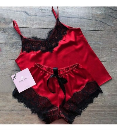 Nightgowns & Sleepshirts 2PC Lingerie Women Babydoll Nightdress Pajamas Nightgown Sleepwear Lace Underwear Set - E_red - CH19...