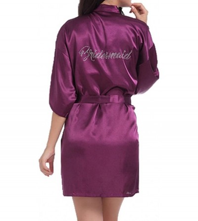 Robes Bride Robes White Lace Bridal Party Robes Rhinestone Satin for Women - Bridesmaid Purple - C218GS08T2Y $10.23
