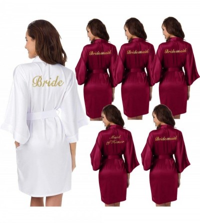 Robes Personalized Bridal Party Robes for Bridesmaid Bride Short Satin Bathrobe - Burgundy(bridesmaid) - CL18Q0ENXW0 $27.06
