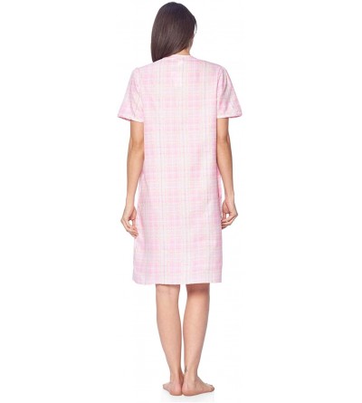 Robes Women's Short Sleeve Snap-Front Lounger Duster House Dress - Plaid Pink - C518RHHATS8 $18.29