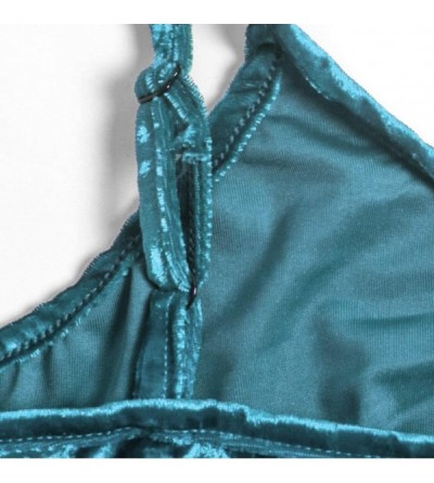 Robes Women Sexy 2Pcs Pajamas Set Satin Silk Sleepwear Lace Trim V Neck Lingerie Shorts Homewear - B-green - CB194UYC8NM $12.04