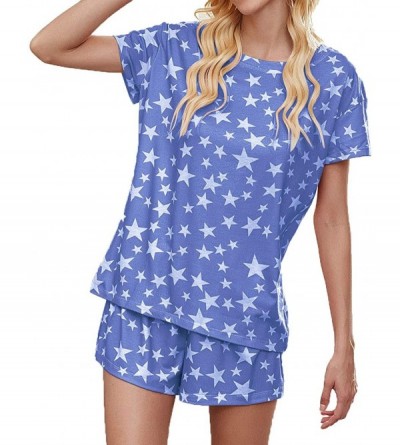 Sets Womens Crew Neck Star Printed Tie Dye Short Sleeve Sleepwear 2 Piece Pajama Set Nightwear Pjs - Blue - CD190HWHAH3 $16.34