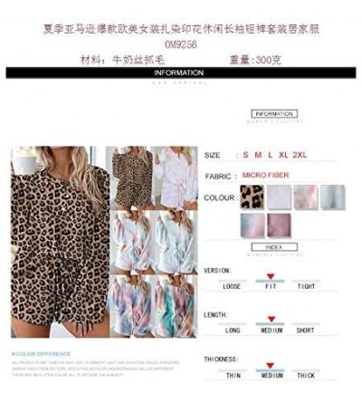 Sets Home Wear Set- Women Pajamas Shorts Set Drawstring Pants Tie-dye Leopard Tops - Blue Pink - CX1908K3LSI $20.01