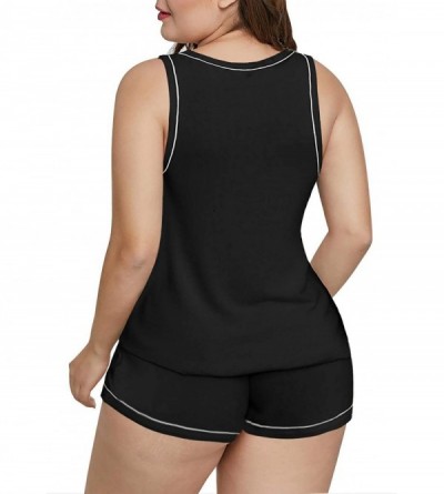 Sets Women's Plus Size Short Pajamas Set Button Tank Top and Shorts PJs Sleepwear - Black - C1198SS52WN $16.81