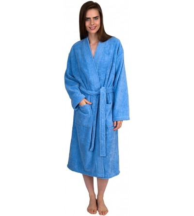 Robes Women's Robe Organic Cotton Terry Kimono Bathrobe Made in Turkey - Placid Blue - CK11M4T4YQN $45.33