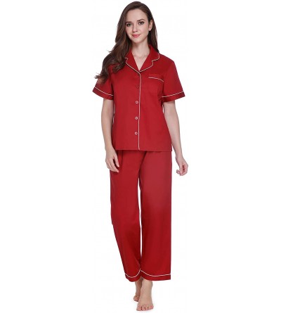 Sets Women's 100% Cotton Short Sleeve Pajama Set- Pajama Short Set for Women - Red - C718HZM7IN5 $75.70