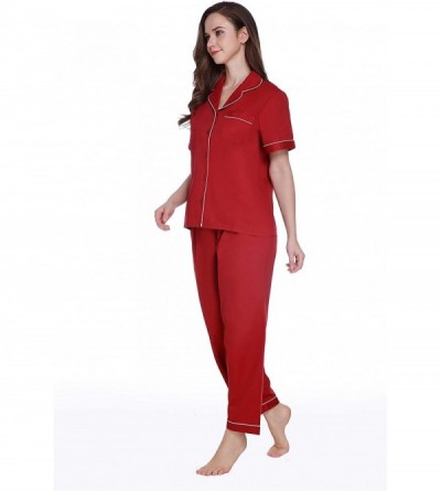 Sets Women's 100% Cotton Short Sleeve Pajama Set- Pajama Short Set for Women - Red - C718HZM7IN5 $37.43