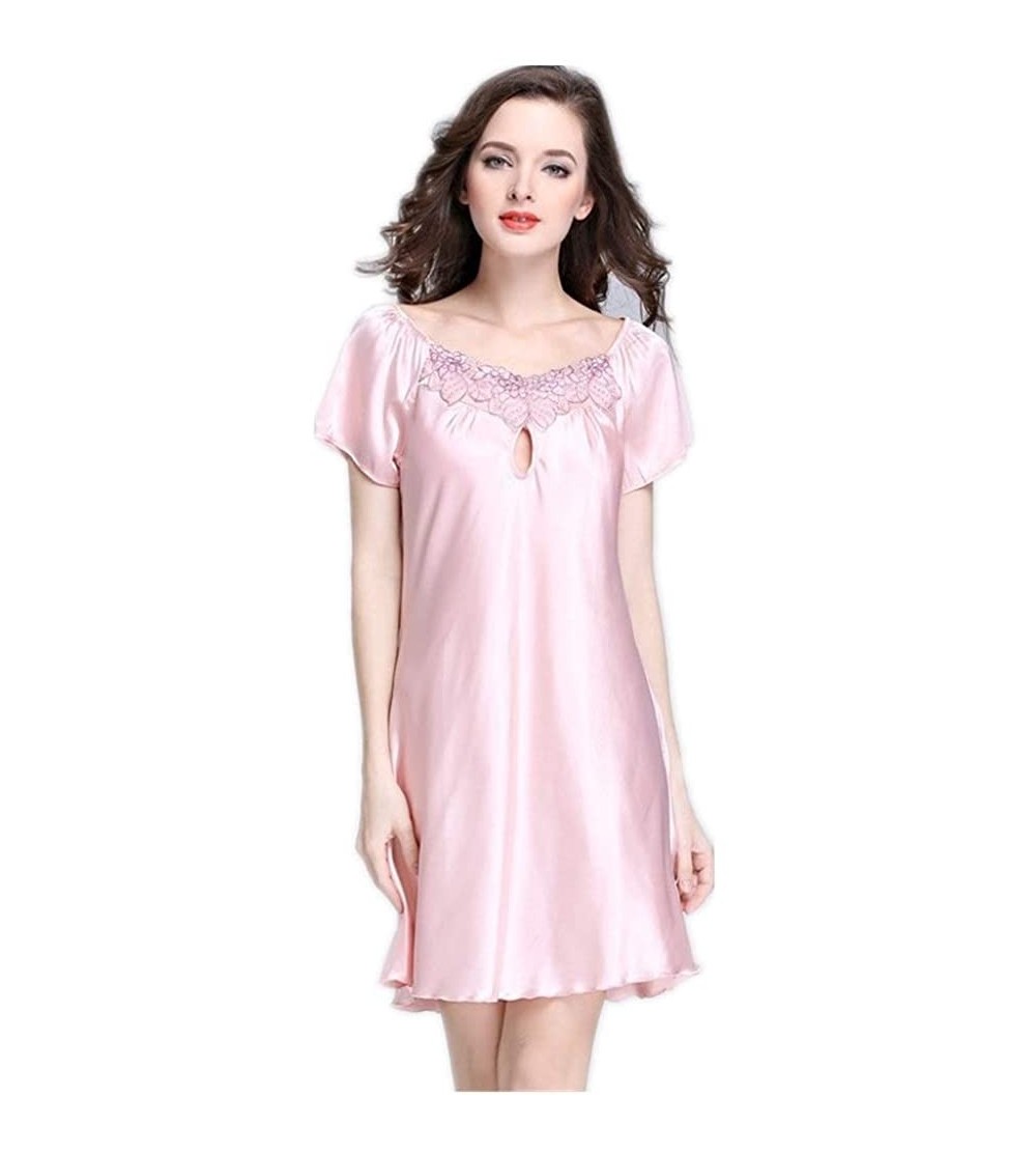 Nightgowns & Sleepshirts 2020 New Sweet Young Women Silk Nightgown Printed Fashion Knee-Length Girl Sleepwear Summer Ladies S...