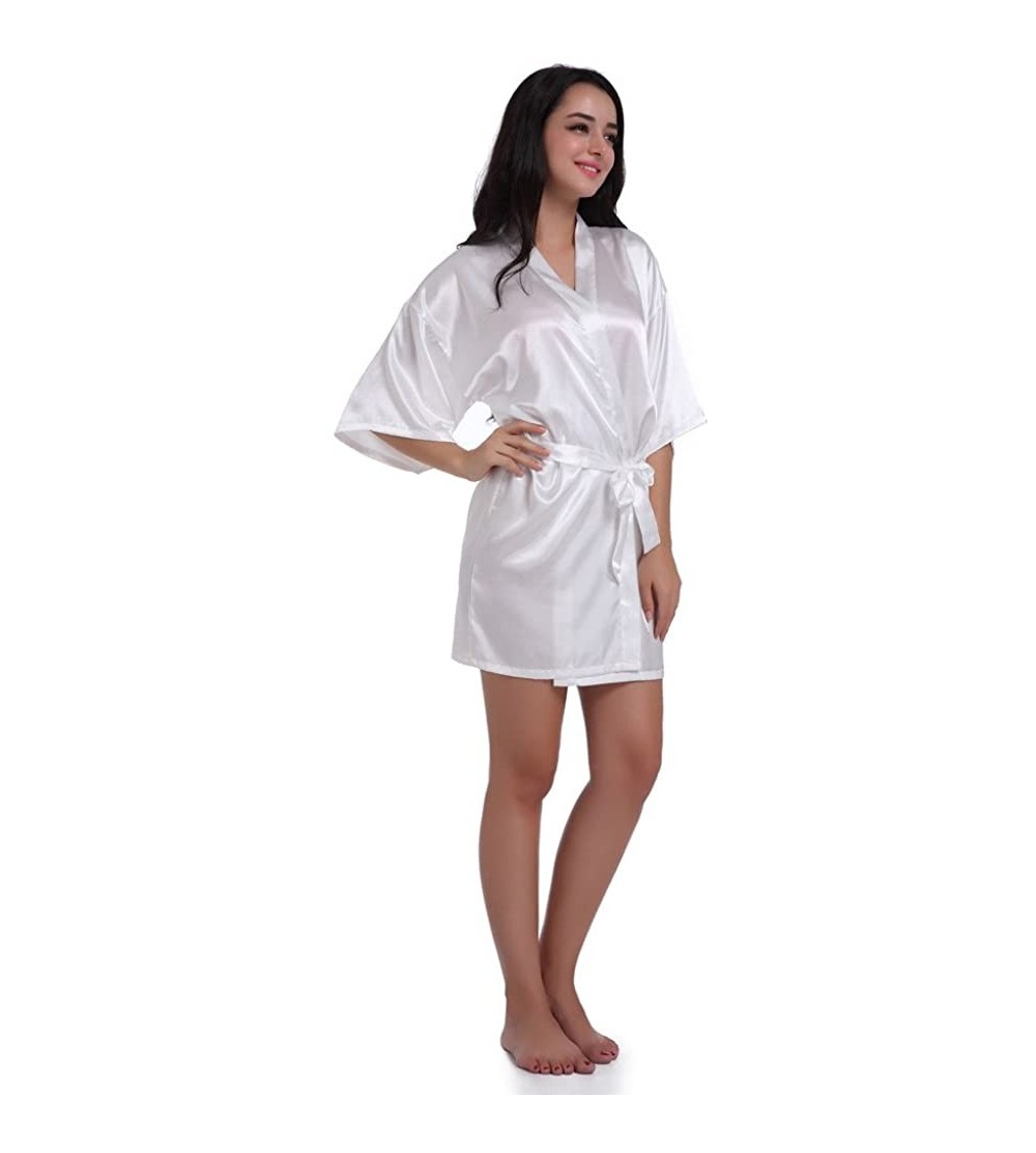 Robes Women's Lingerie Robe Chemise Pure Short Kimono Silk Robe Sleepwear for Bride Wedding Party - CA19482HOK6 $23.48
