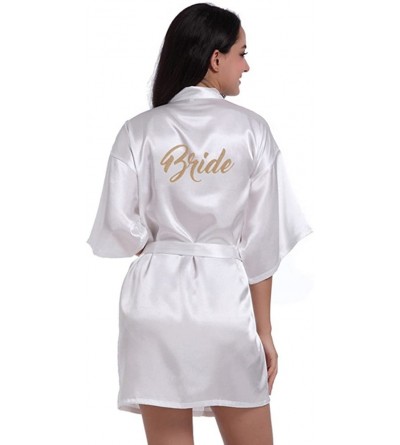 Robes Women's Lingerie Robe Chemise Pure Short Kimono Silk Robe Sleepwear for Bride Wedding Party - CA19482HOK6 $23.48