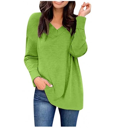 Nightgowns & Sleepshirts Women's Autumn Simple Fashion Casual Solid Color Round Neck Long-Sleeved Shirt - Greenb - CV18AW3AYY...