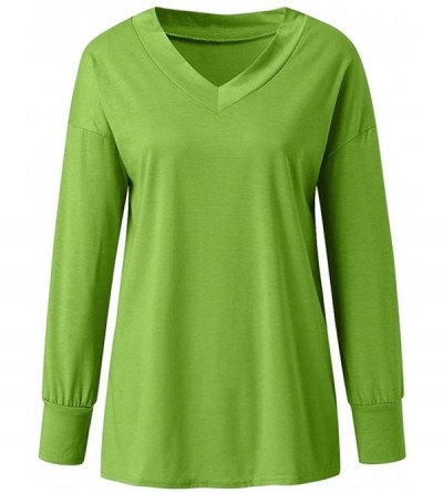 Nightgowns & Sleepshirts Women's Autumn Simple Fashion Casual Solid Color Round Neck Long-Sleeved Shirt - Greenb - CV18AW3AYY...