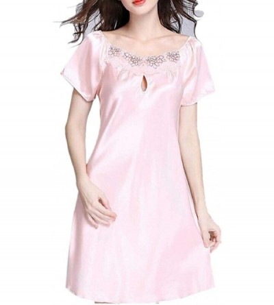Nightgowns & Sleepshirts Womens Nightgown Silk Short-Sleeve Sleep Long Dress T Shirt Sleepwear - 5 - CK18S050SWZ $29.09