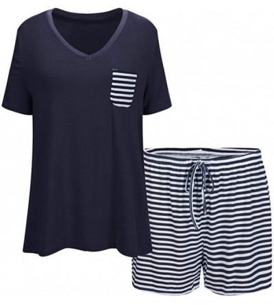 Sets Womens Pajama Set Sleepwear V-Neck Modal Short Sleeve Shorts Sleepwear Pj Sets Nightwear(S-XXL) - Shorts-navy - C3197M79...
