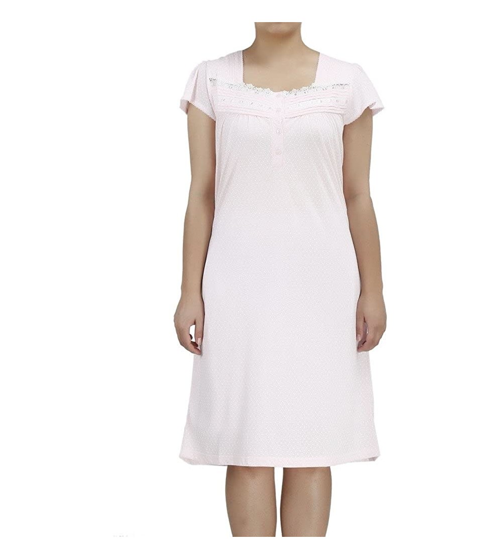 Nightgowns & Sleepshirts Women's Nightgowns13 Cap Sleeve Cotton Nightgown - Pink - C512CZAY1WV $19.46