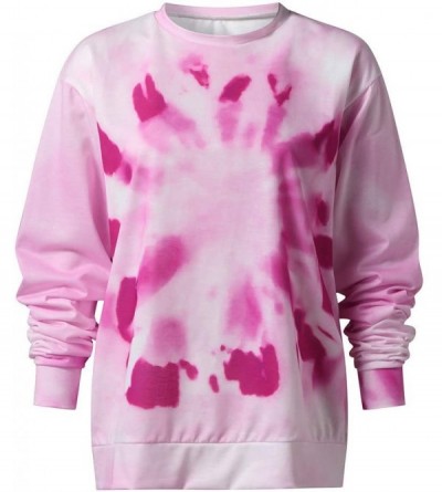 Thermal Underwear Women's Color Block Crewneck Long Sleeve Loose Pullover Sweatshirt Tops - Hot Pink - C919DU3K6QW $25.76