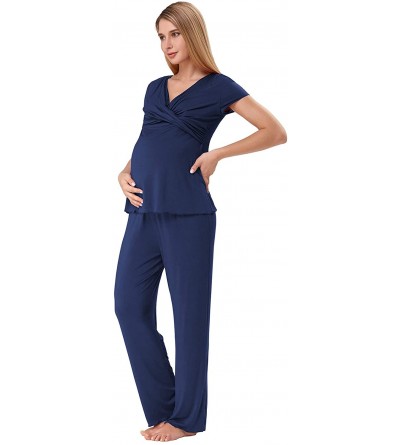 Sets Women Ultra Soft Maternity & Nursing Pajama Set Pregnancy Sleepwear - Dark Blue - CV198DWWXQS $24.94