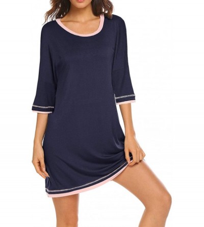 Nightgowns & Sleepshirts Nightgown Women's Short Sleeve Button Down Sleepwear V-Neck Nightshirt Pajama Dress with Pockets - N...
