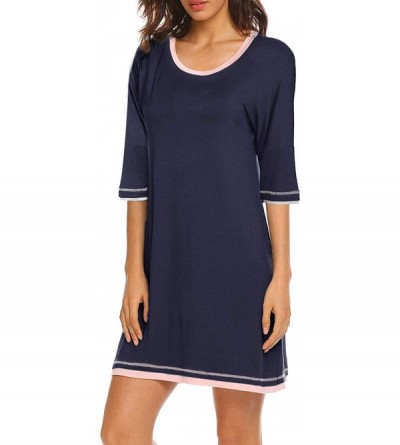 Nightgowns & Sleepshirts Nightgown Women's Short Sleeve Button Down Sleepwear V-Neck Nightshirt Pajama Dress with Pockets - N...