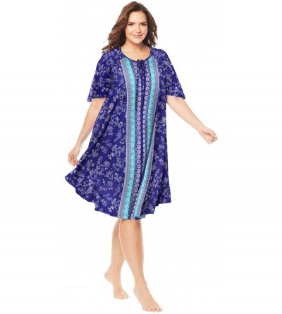 Nightgowns & Sleepshirts Women's Plus Size Short Sweeping Printed Lounger Nightgown - Blue Sapphire Floral (0544) - CZ19CYT72...