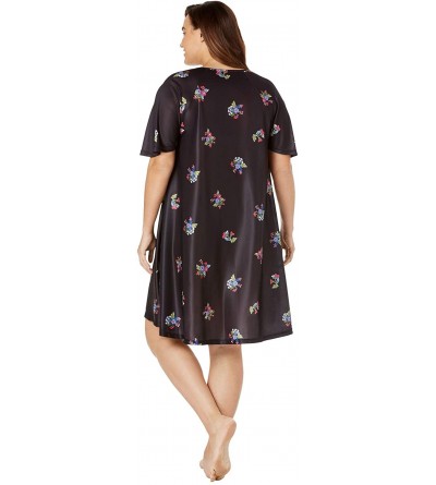 Nightgowns & Sleepshirts Women's Plus Size Short Sweeping Printed Lounger Nightgown - Blue Sapphire Floral (0544) - CZ19CYT72...