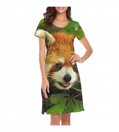 Sets Womens Nightgown Fog Pine Trees Forest Short Sleeve Sleep Dress - Forest Red Panda - CH18ZXDI5I9 $24.39
