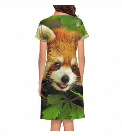 Sets Womens Nightgown Fog Pine Trees Forest Short Sleeve Sleep Dress - Forest Red Panda - CH18ZXDI5I9 $24.39