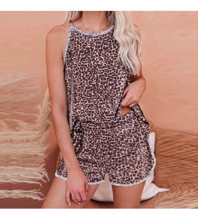 Sets Womens Leopard/Tie Dye/Floral Print Pajama Set Casual Sleeveless Tank Tops Shorts Two Piece Sleevewear Tracksuits Brown ...