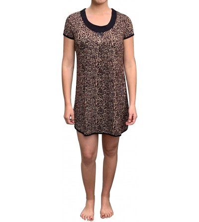 Nightgowns & Sleepshirts Women's PJ Shirt Short Sleeve Nightgown - Cheetah - CF18O7SS44E $22.71