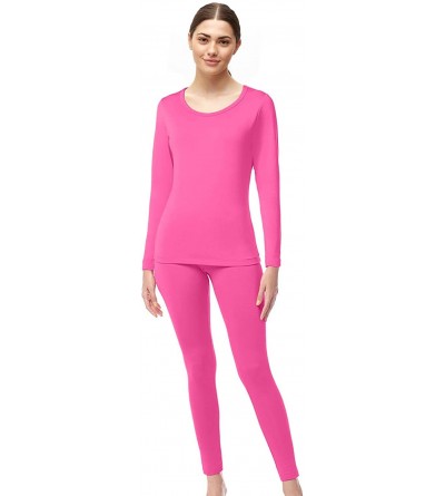 Thermal Underwear Womens Ultra Soft Thermal Underwear Long Johns with Fleece Lined - Pink - CY187C0TQW5 $24.77