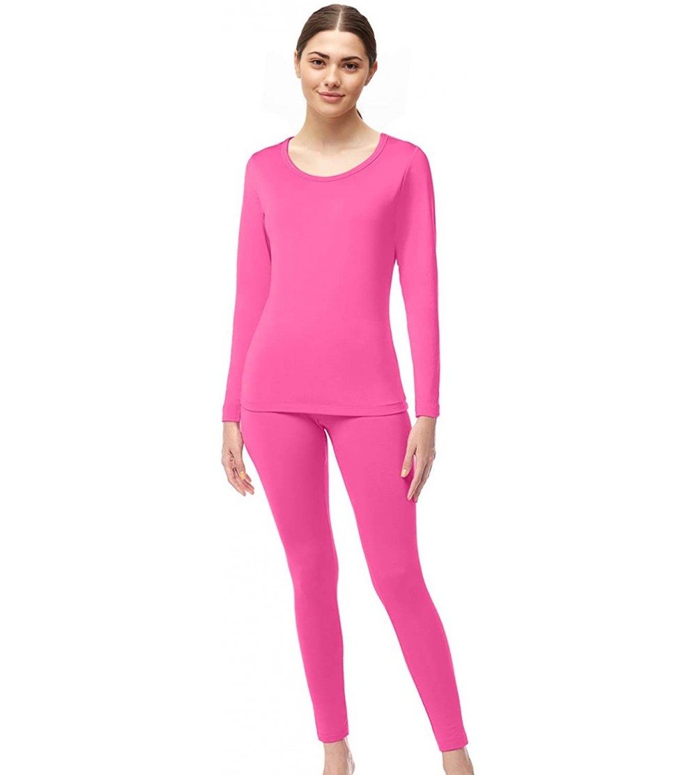 Thermal Underwear Womens Ultra Soft Thermal Underwear Long Johns with Fleece Lined - Pink - CY187C0TQW5 $24.77