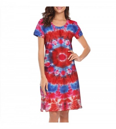 Nightgowns & Sleepshirts Trippy Tie Dye Art Nightgowns for Women Cool Nightwear Short Sleeve Sleepwear - White-100 - C618Y3U5...