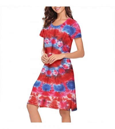 Nightgowns & Sleepshirts Trippy Tie Dye Art Nightgowns for Women Cool Nightwear Short Sleeve Sleepwear - White-100 - C618Y3U5...