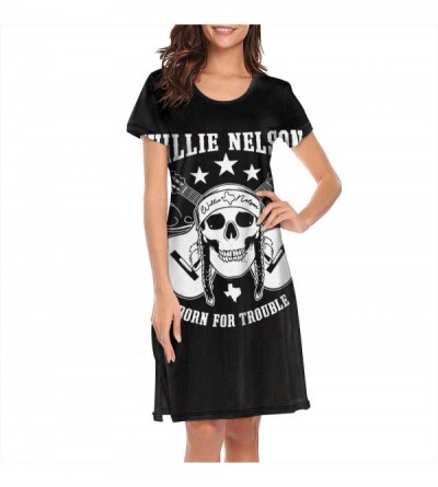 Nightgowns & Sleepshirts Womens Fillmore-Willie-Nelson-Poster- Sleep Tee Short Sleeve - Willie Nelson Born - CQ18SU98KYU $33.71