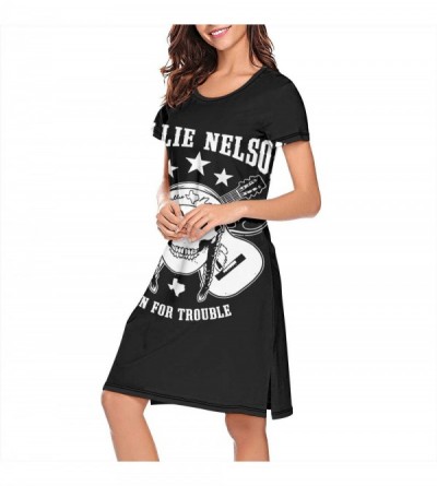 Nightgowns & Sleepshirts Womens Fillmore-Willie-Nelson-Poster- Sleep Tee Short Sleeve - Willie Nelson Born - CQ18SU98KYU $33.71