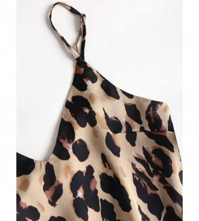 Sets Women Satin Pajama Set Leopard Bralette Cami Crop Top+Panties Shorts G-String Thong Sleepwear Pjs - Leopard 1 - CS18UWHZ...
