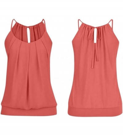 Nightgowns & Sleepshirts Women Summer Loose Vest Wrinkled O Neck Tank Tops Cami Blouse - Red - CV18EQ5XKSR $16.96
