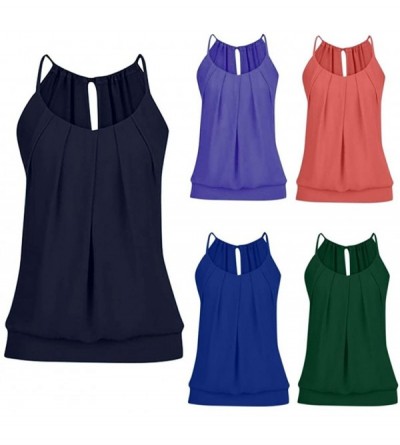 Nightgowns & Sleepshirts Women Summer Loose Vest Wrinkled O Neck Tank Tops Cami Blouse - Red - CV18EQ5XKSR $16.96