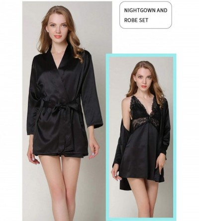 Robes Women's Sexy Nighties Satin Petite Chemise Nightgown Silky Robe Sets 2 Piece XS-M - Black - CF18AS3W2OK $19.21