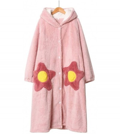 Robes Flower Hooded Sleeping Robes Button Down Pajamas Plush Fleece Bathrobes with Pockets - Pink - CH198477QXZ $79.90
