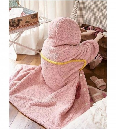 Robes Flower Hooded Sleeping Robes Button Down Pajamas Plush Fleece Bathrobes with Pockets - Pink - CH198477QXZ $33.96