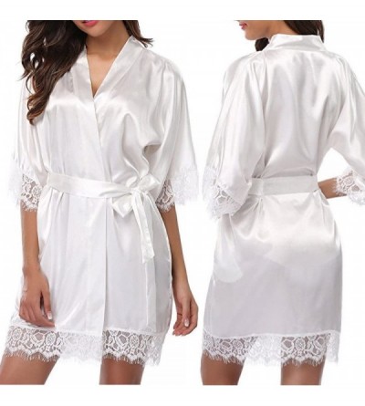 Sets Women's Lady Sexy Lace Sleepwear Satin Nightwear Lingerie Pajamas Suit - White - CK195H532I9 $8.56
